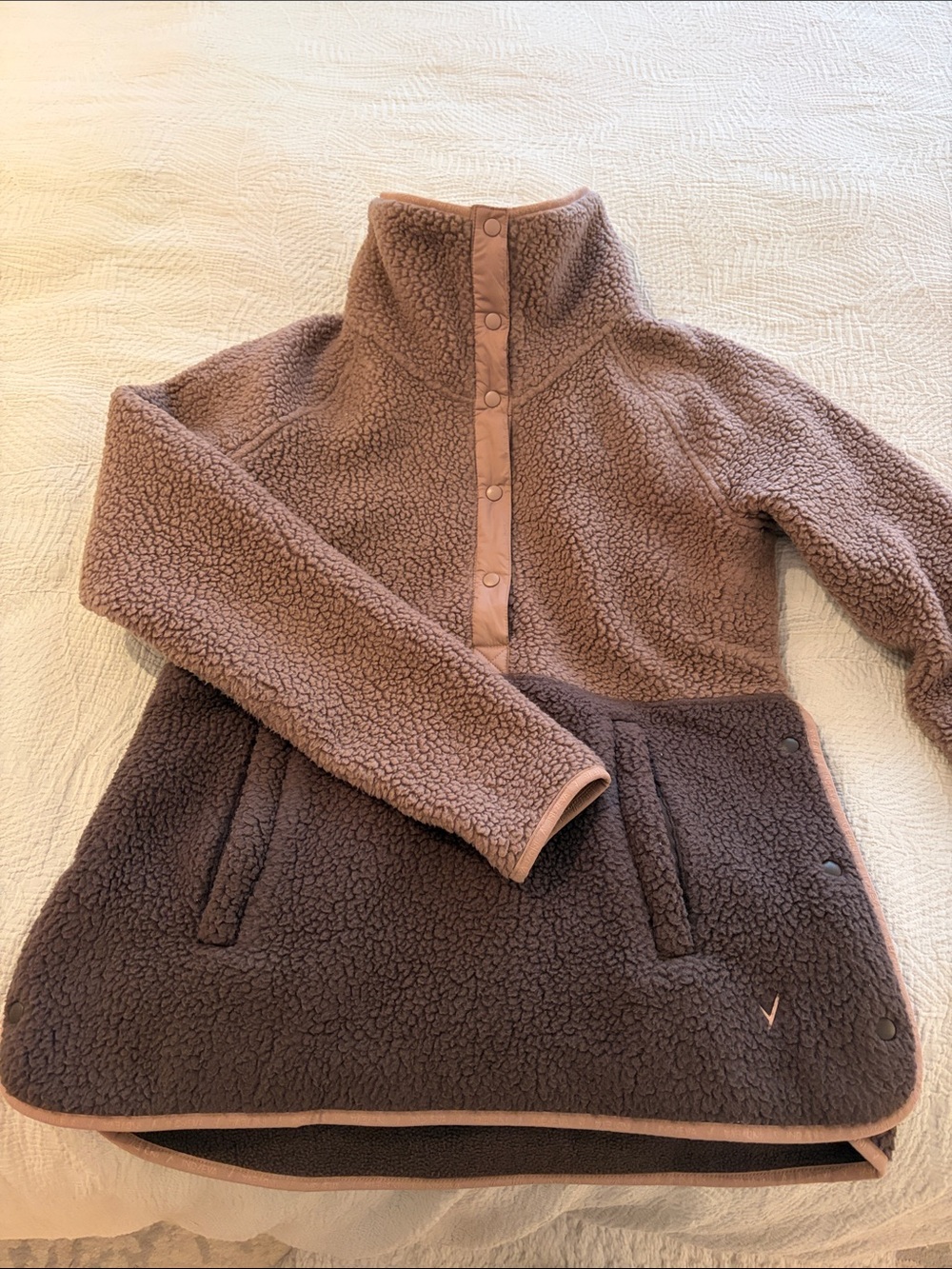 Two-Tone Sherpa Pullover Tunic - Chocolate and Dark Brown